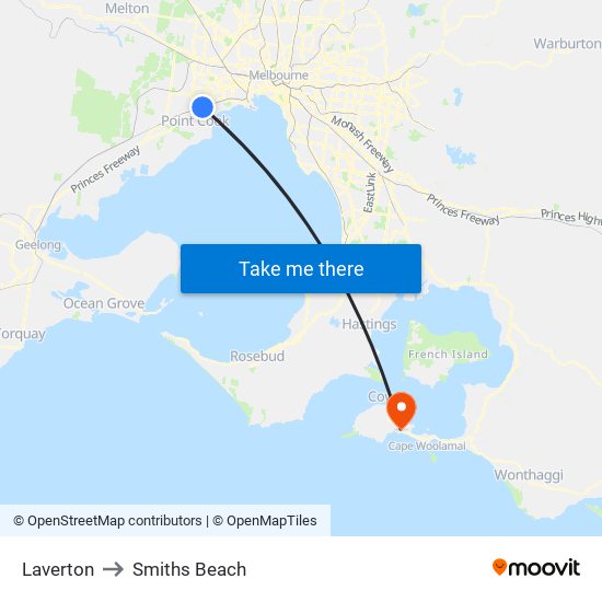 Laverton to Smiths Beach map