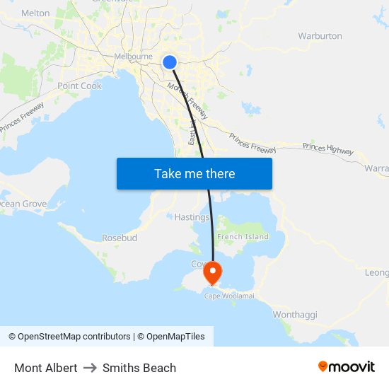 Mont Albert to Smiths Beach map
