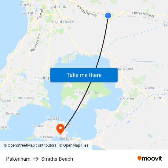 Pakenham to Smiths Beach map