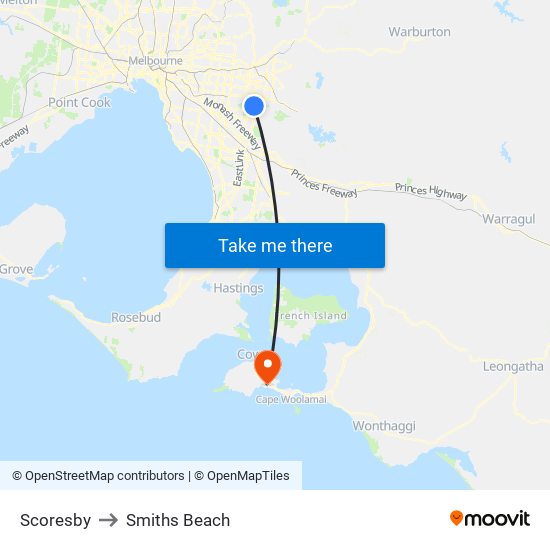 Scoresby to Smiths Beach map