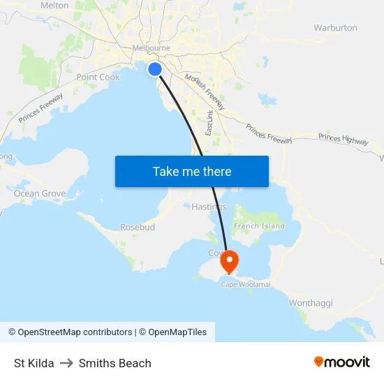 St Kilda to Smiths Beach map