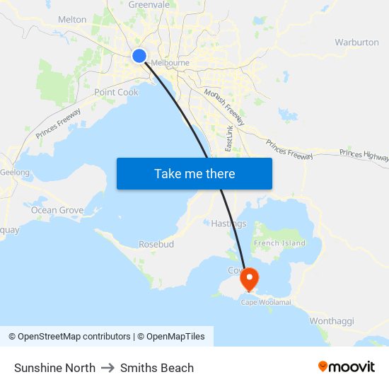 Sunshine North to Smiths Beach map