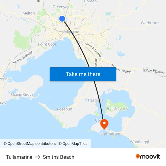 Tullamarine to Smiths Beach map