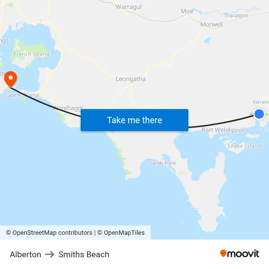 Alberton to Smiths Beach map