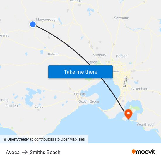 Avoca to Smiths Beach map