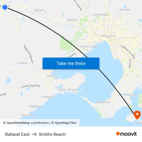 Ballarat East to Smiths Beach map