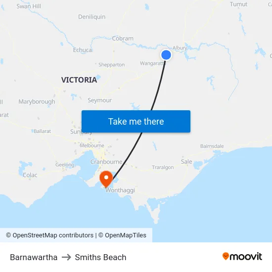 Barnawartha to Smiths Beach map