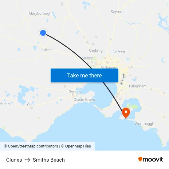Clunes to Smiths Beach map