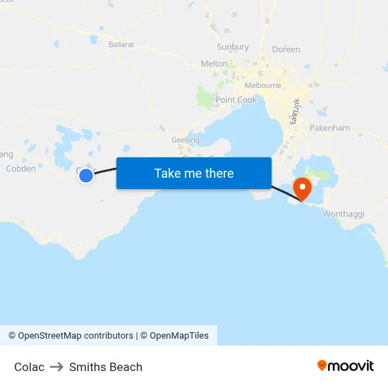 Colac to Smiths Beach map