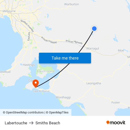 Labertouche to Smiths Beach map