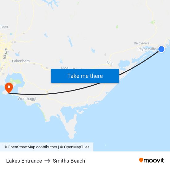 Lakes Entrance to Smiths Beach map