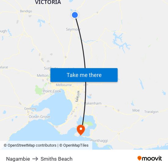 Nagambie to Smiths Beach map