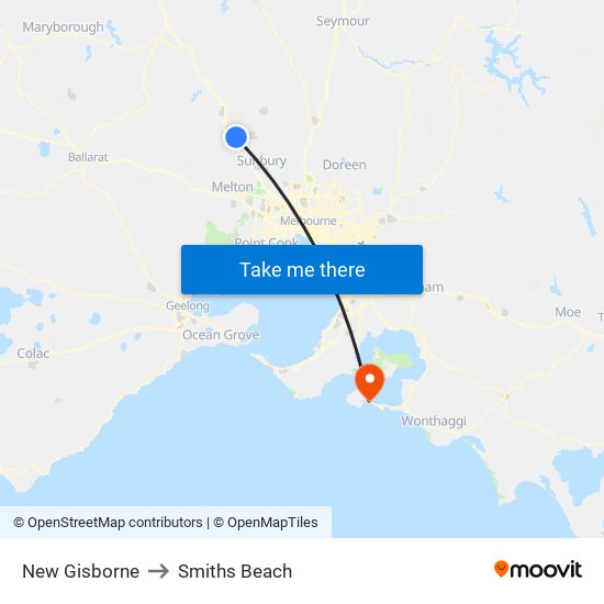 New Gisborne to Smiths Beach map