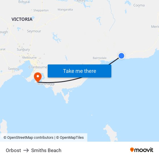 Orbost to Smiths Beach map