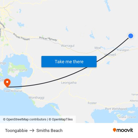 Toongabbie to Smiths Beach map