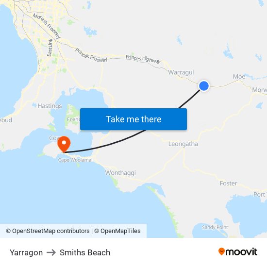 Yarragon to Smiths Beach map