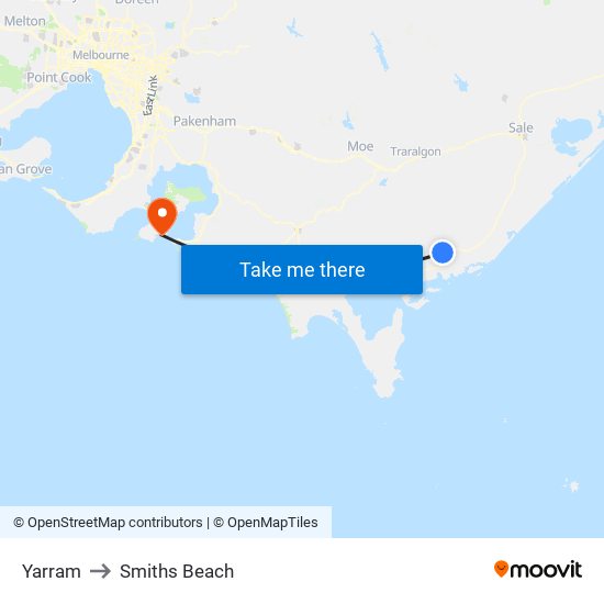 Yarram to Smiths Beach map