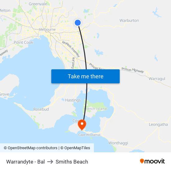 Warrandyte - Bal to Smiths Beach map