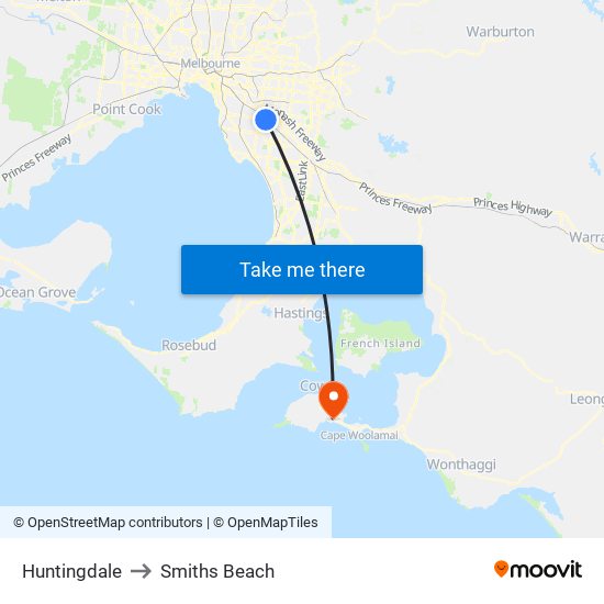 Huntingdale to Smiths Beach map