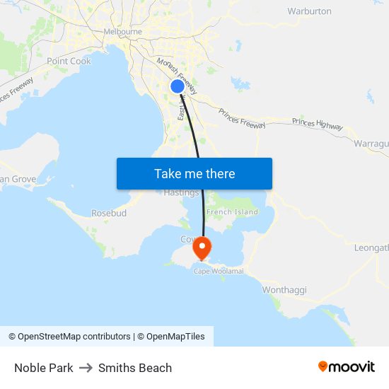 Noble Park to Smiths Beach map