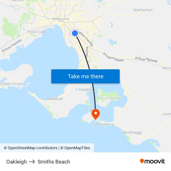 Oakleigh to Smiths Beach map