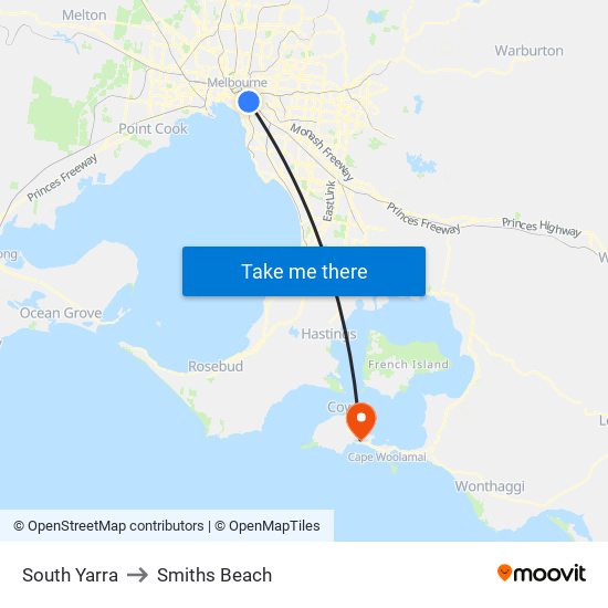 South Yarra to Smiths Beach map