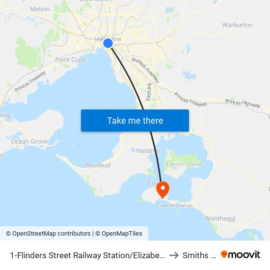 1-Flinders Street Railway Station/Elizabeth St (Melbourne City) to Smiths Beach map