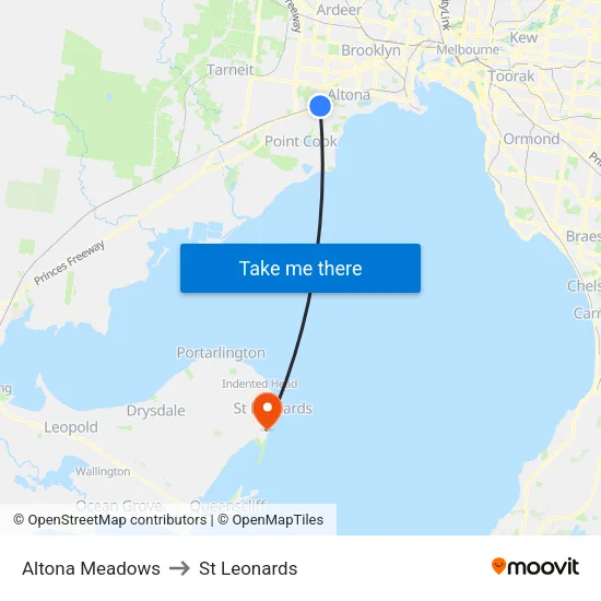 Altona Meadows to St Leonards map