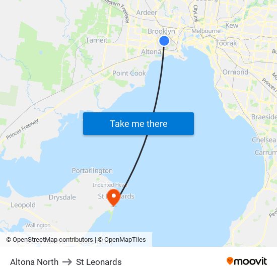 Altona North to St Leonards map