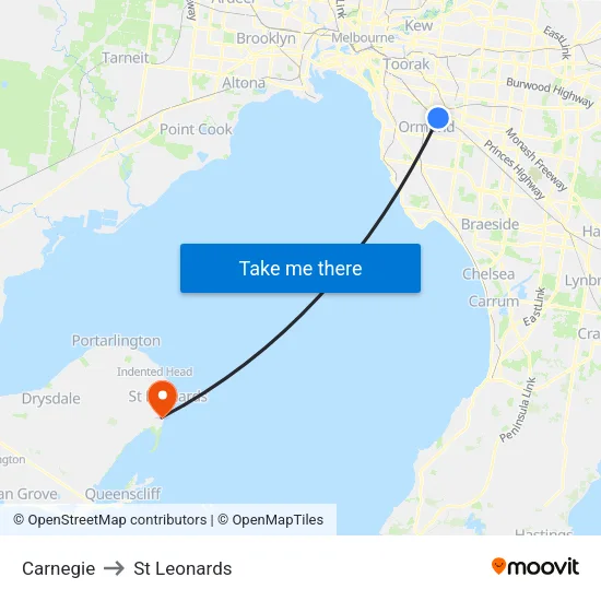 Carnegie to St Leonards map