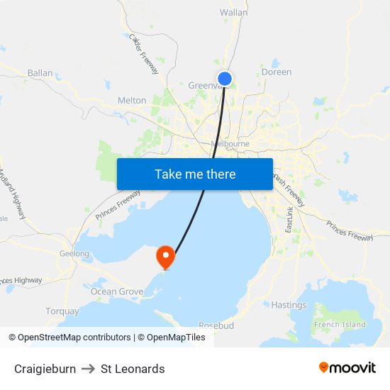 Craigieburn to St Leonards map