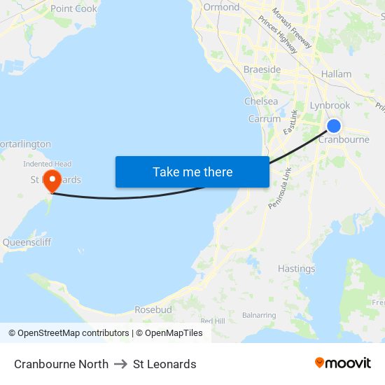 Cranbourne North to St Leonards map