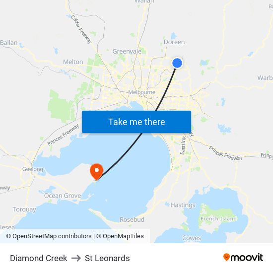 Diamond Creek to St Leonards map