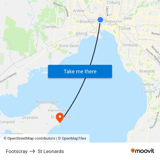 Footscray to St Leonards map