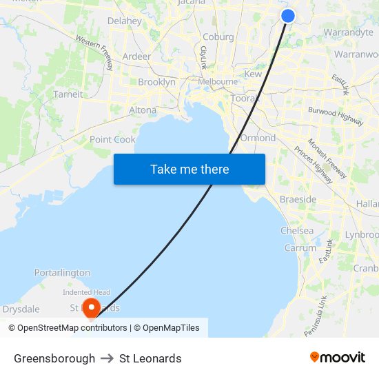 Greensborough to St Leonards map