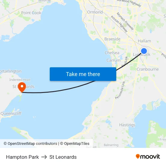 Hampton Park to St Leonards map