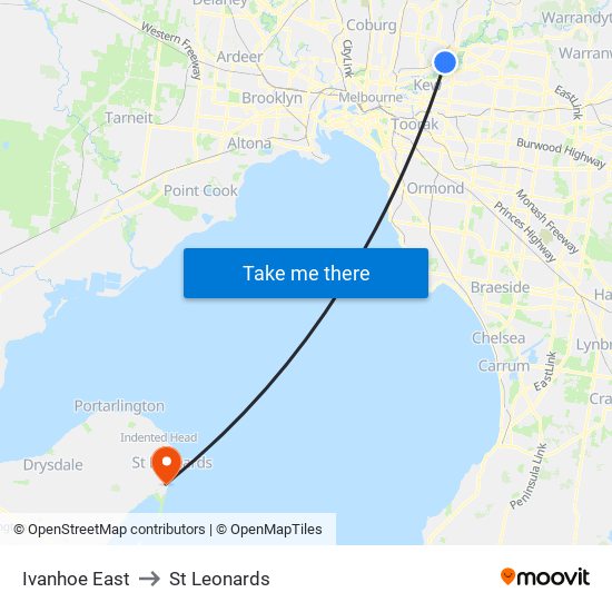 Ivanhoe East to St Leonards map