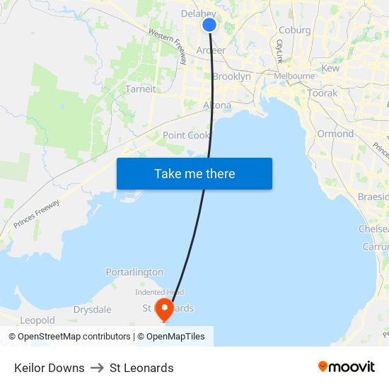 Keilor Downs to St Leonards map