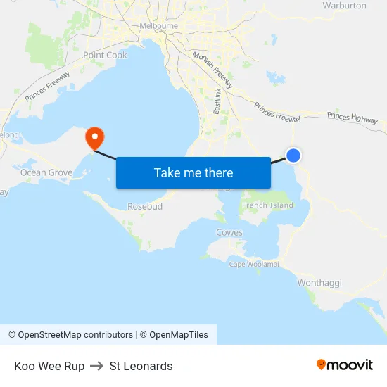 Koo Wee Rup to St Leonards map