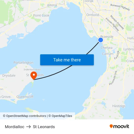 Mordialloc to St Leonards map