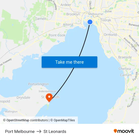 Port Melbourne to St Leonards map