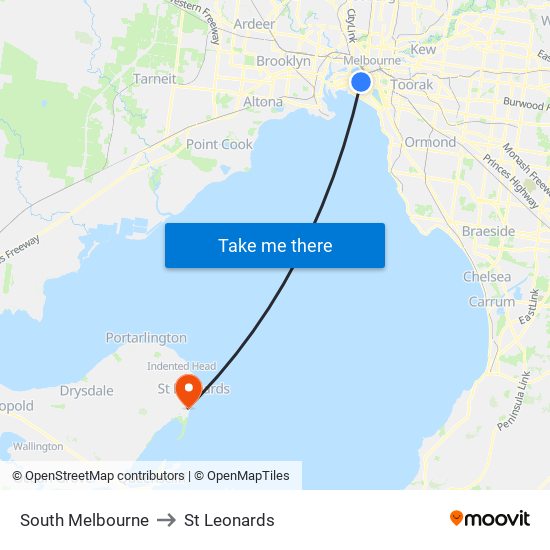 South Melbourne to St Leonards map