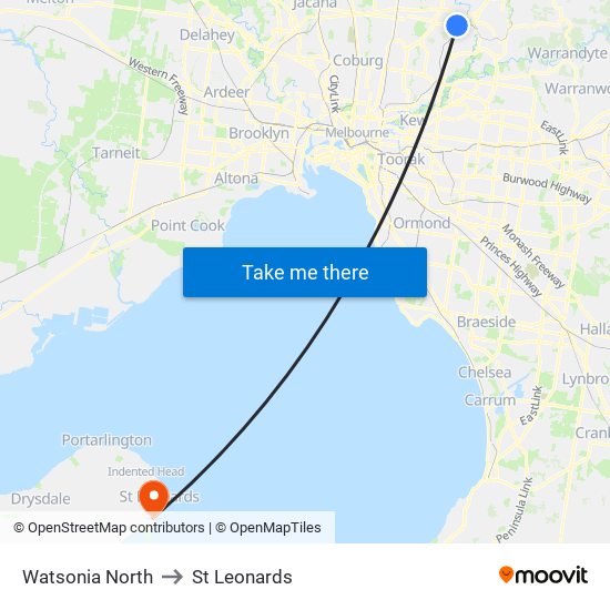 Watsonia North to St Leonards map