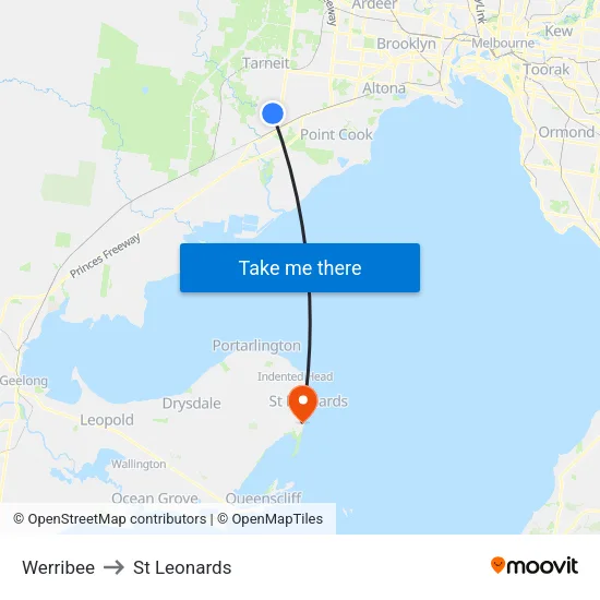 Werribee to St Leonards map