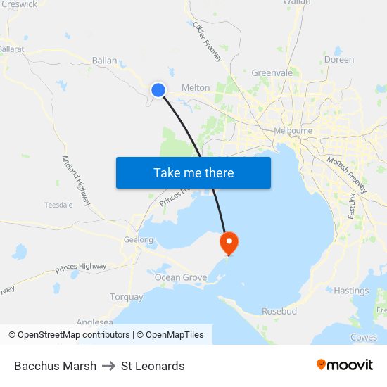 Bacchus Marsh to St Leonards map