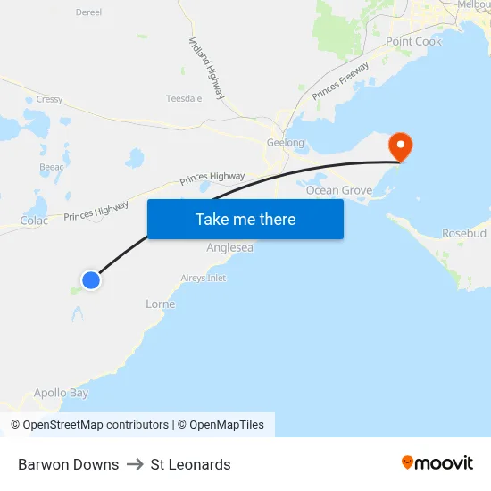 Barwon Downs to St Leonards map