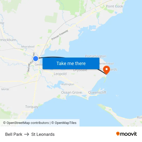 Bell Park to St Leonards map