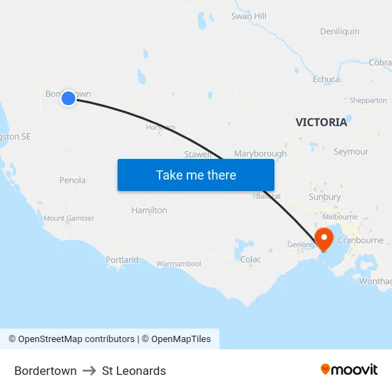 Bordertown to St Leonards map