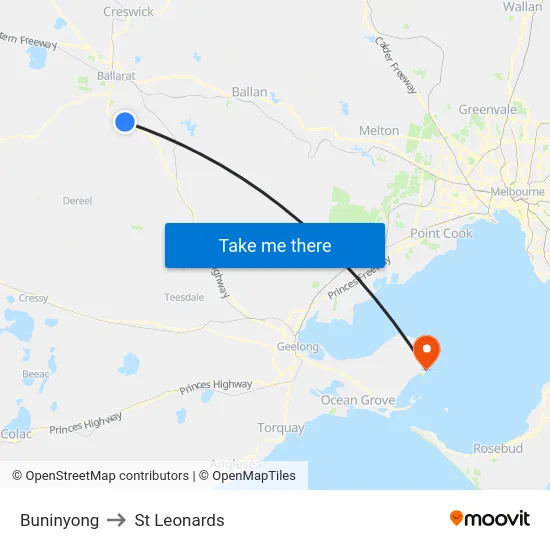 Buninyong to St Leonards map