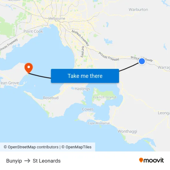 Bunyip to St Leonards map